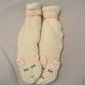 Knitted Bunny slippers by Jane and Bleecker.